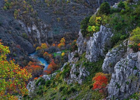 Gorge River Fall Mountains Canyon Cliff Trees Nature Landscape
