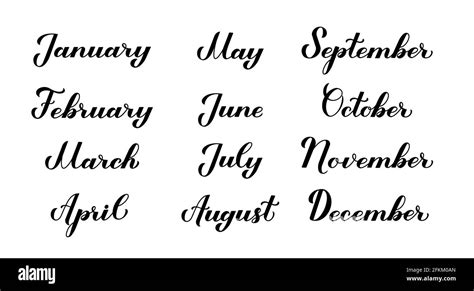 Set Of Hand Written Names Of Months Modern Calligraphy Hand Lettering
