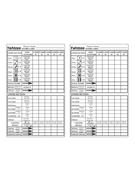 Yahtzee Score Sheet 7 Free Templates In Pdf Word Excel Download