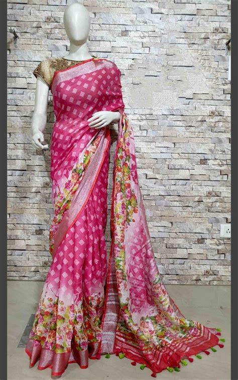 Linen Saree Ab Fabrics Saree Designs Linen Digital Print Sarees