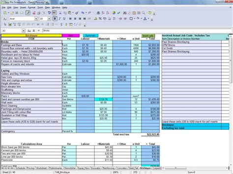 Project Cost Spreadsheet With Free Construction Estimating Takeoff