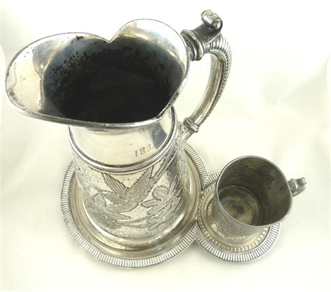 Antique James Tufts Quadruple Silverplate Water Pitcher Tray And Cup Art