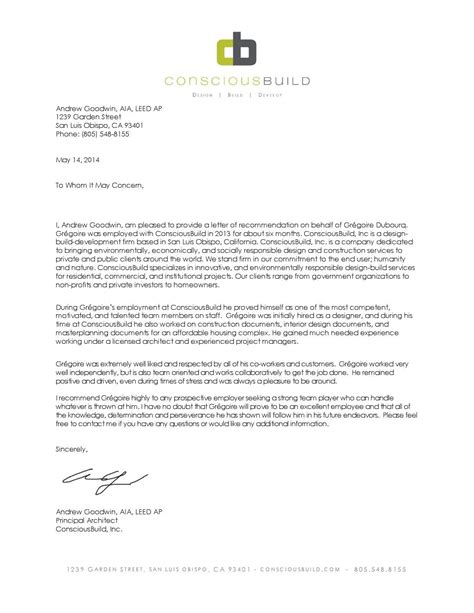Letter Of Recommendation Intern Architect Letter Of Recommendation