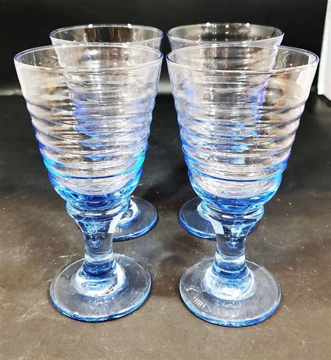 Vintage Libbey Blue Sirrus Harlequin Romance Water Wine Goblets Glasses Set Of 4 Ebay