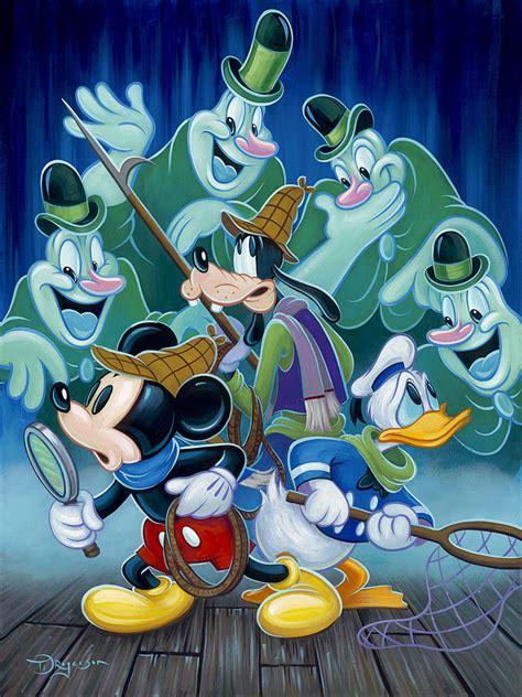 Ghost Chasers Mickey Goofy Donald Embellished Giclée By Tim Rogerson