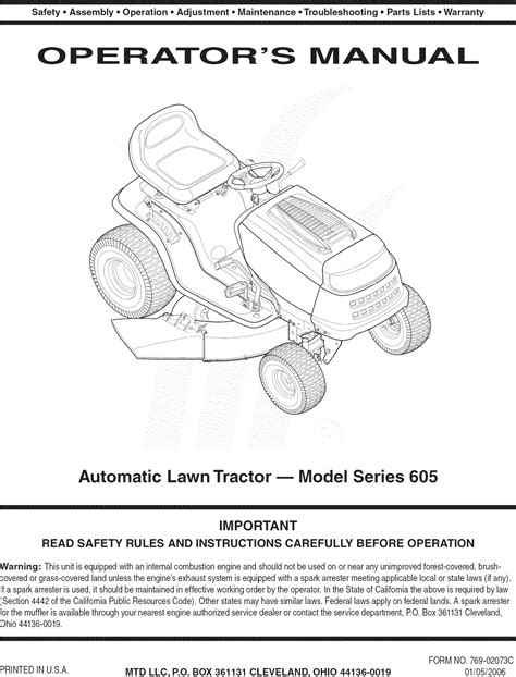 Mtd 13at605h718 User Manual Tractor Manuals And Guides 1108453l