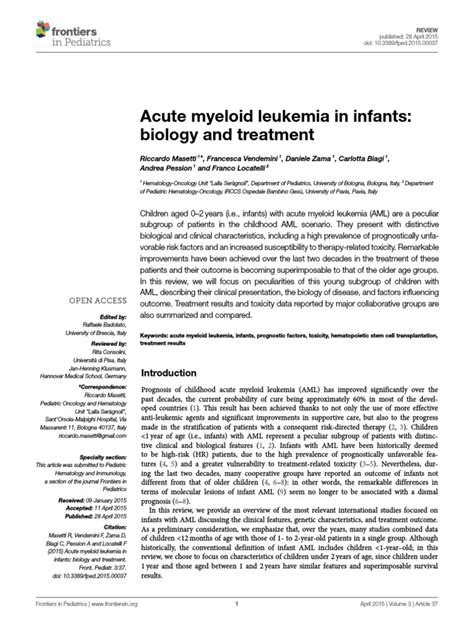 Acute Myeloid Leukemia In Infants Pdf Hematopoietic Stem Cell