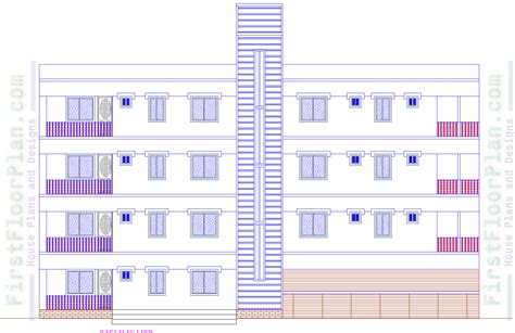 Four Storey Building Floor Plan And Elevation Autocad File 30 X 80
