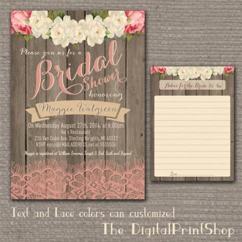 Garden Rustic Baby Lingerie Bridal Shower Invite Wood Pink Peonies Lace