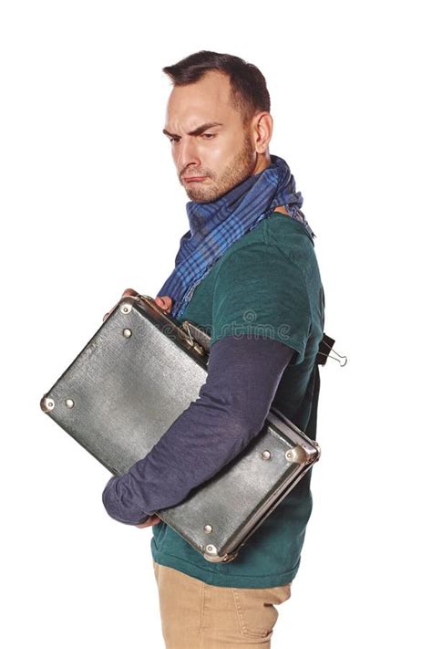 Sullen Sad Man With Suitcase Stock Image Image Of Sullen Expression