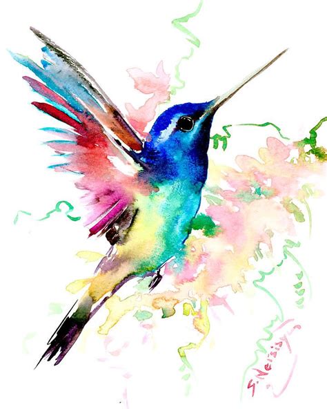 Flying Hummingbird By Suren Nersisyan Watercolor Hummingbird Hummingbird Art Hummingbird