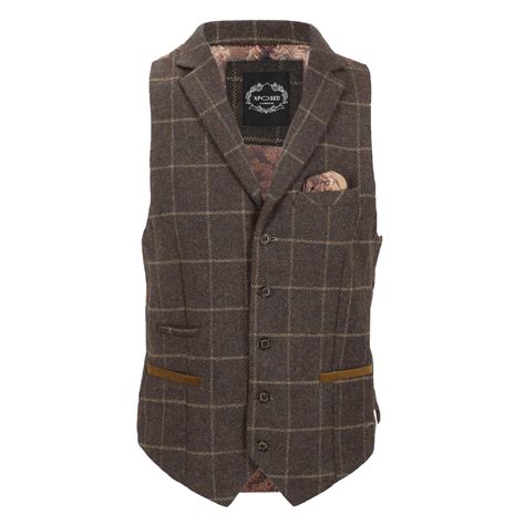 Mens Tweed Check Waistcoat Vintage Herringbone Velvetcollar Lapel Slim Fit Vest Ebay
