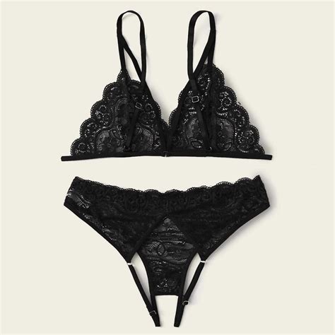 Women Underwear Crotchless Lace Temptation Erotic Lingerie Set Woman