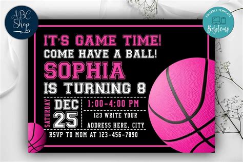 Basketball Girl Birthday Invitation Instant Download Createpartylabels