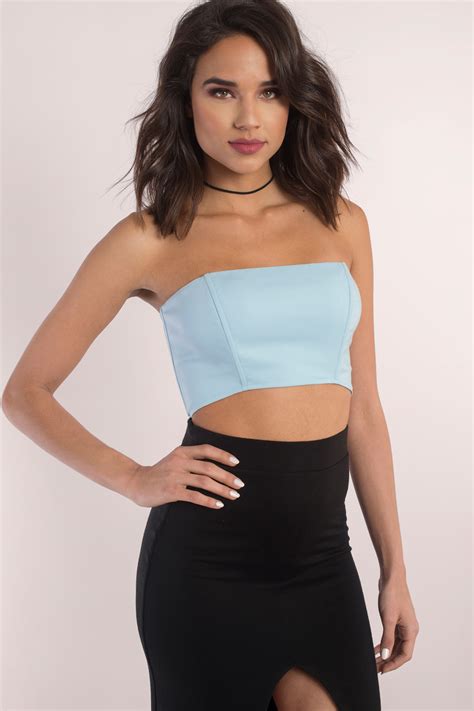 Cute Blue Crop Top Strapless Top Blue Top Light Blue Crop Top Nz 20 Tobi Nz