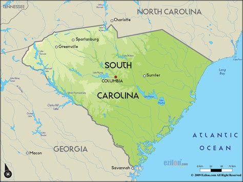 Geographical Map Of South Carolina And South Carolina Geographical Maps