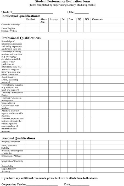 Student Evaluation Template Free Template Downloadcustomize And Print