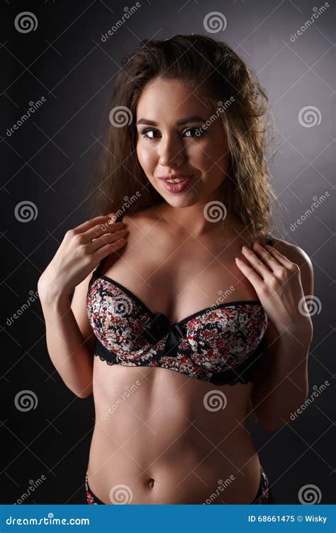 brunette with wavy hair dressed in lingerie stock image image of fashion female 68661475