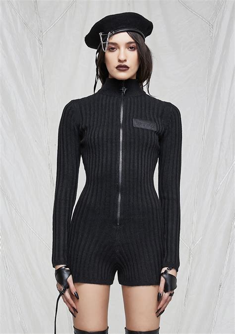 Synth Zip Up Sweater Romper In 2021 Zip Up Sweater Rompers Black Romper