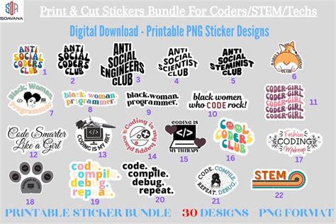Printable Computer Programmer Stickers Pack Png Digital Coding Sticker