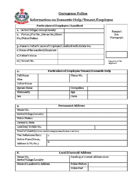 gurgoan police verification form  employeetenants