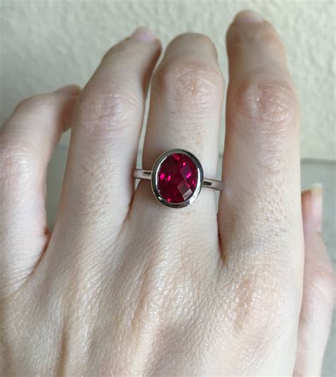Lab Created Ruby Ring Oval Ruby Simple Ring Red Gemstone Etsy