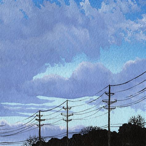 Purple Cloudy Sky Original Watercolor Painting Inktober Day 22