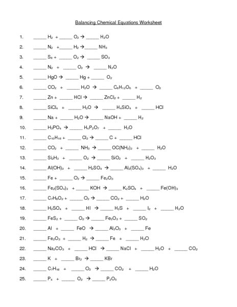 Balancing Chemical Equations Worksheet Worksheet for 11th ...
