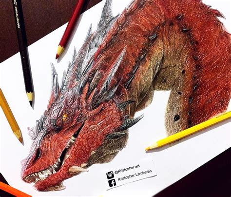 Smaug Dragon From The Hobbit Movies Pretty Colored Pencils Drawing By