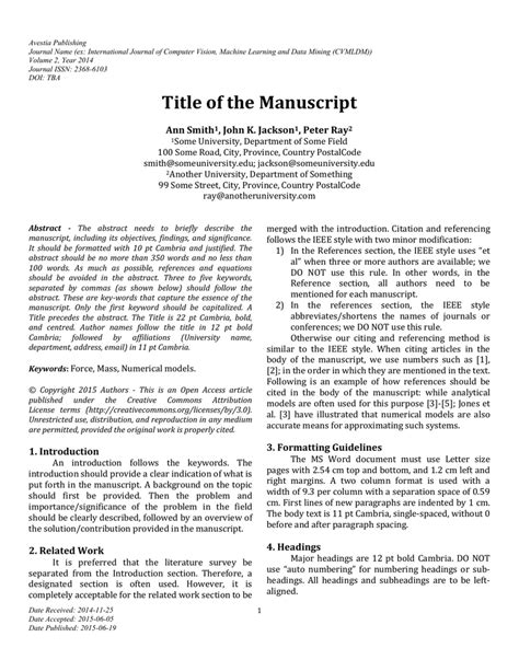 Book Manuscript Template Free To Download And Use