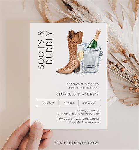 Boots And Bubbly Invitation Couple Shower Invite Western Bridal