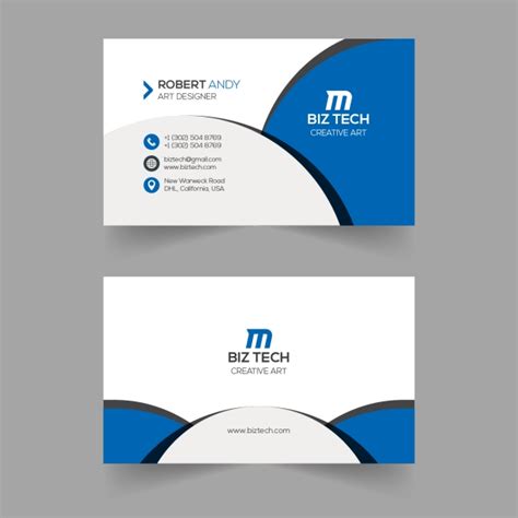 Two Business Cards With Blue And White Shapes On The Front One Is For