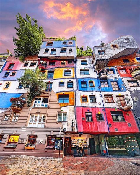 The hundertwasser house in vienna is one of austria's architectural highlights. Colorful Hundertwasser house in Vienna, Austria : europe