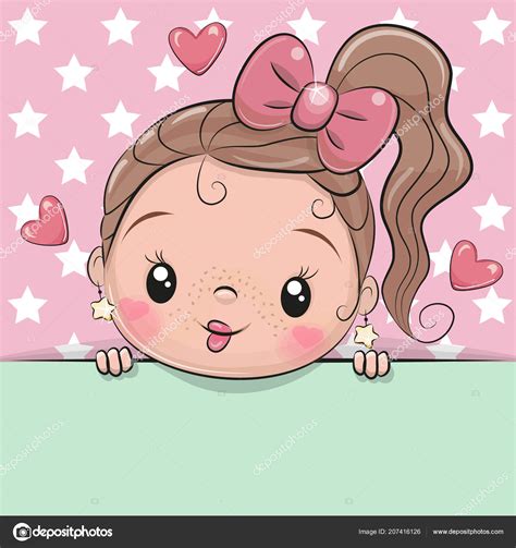 Cute Cartoon Girl Holding Placard Stars Background — Stock Vector