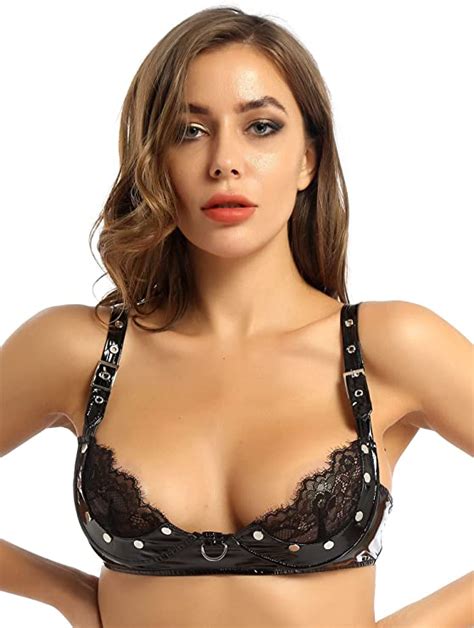 Yuumin Woman S Lace Sheer Sexy Bra Top Wet Look Punk Unlined Wire Free Everyday Bra Bustier