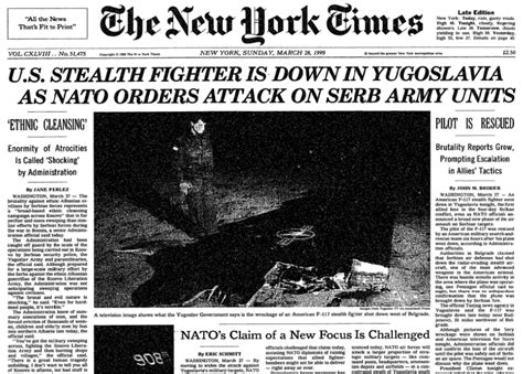 New York Times Otd On Twitter The Front Page Otd In 1999 A Us F 117 Nighthawk Is Shot Down