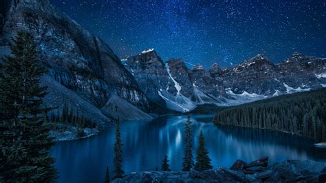 Wallpaper Trees Landscape Forest Mountains Night Lake Nature