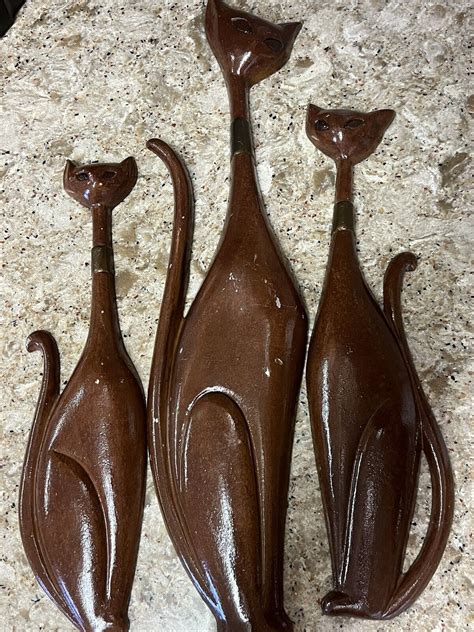 3 Vintage Sexton Usa Mid Century Metal Wall Art Siamese Cats Original