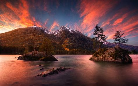 Wallpaper Trees Landscape Forest Fall Mountains Sunset Lake