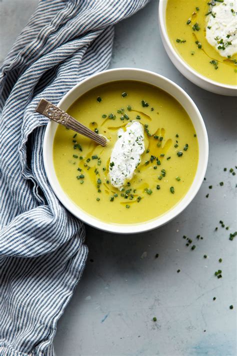 A select few of canned soups are teeming with the right blend of nutrients to make for the perfect snack. Asparagus Potato Soup with Chive Cream | Recipe in 2020 | Soup recipes, Potato soup, Recipes