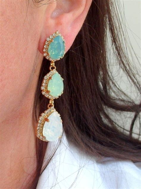 Opal Earringswhite Opal Earringsmint Opal Earringslong Etsy Mint