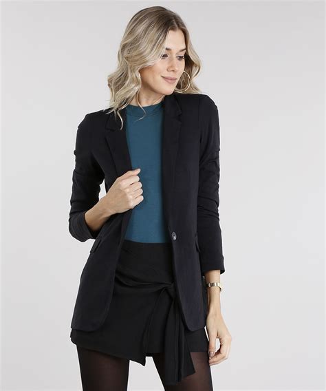 blazer feminino manga longa preto 9088938 preto 1 com imagens blazer feminino blazer longo