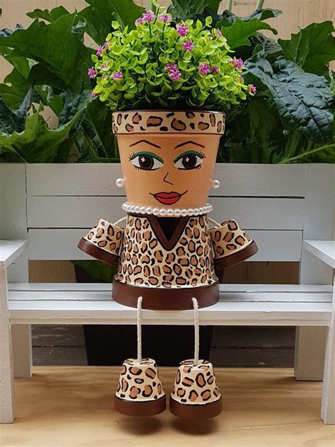 Leopard Print Clay Pot People 4 Planter Etsy Clay Flower Pots