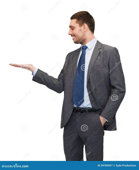 Man Showing Something On The Palm Of His Hand Stock Image Image Of