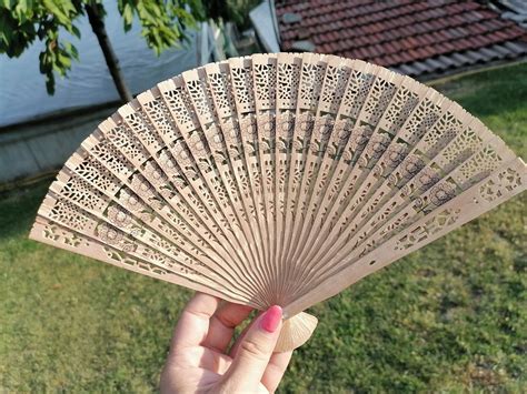 Vintage Wooden Fan Wooden Hand Fan Handmade Wooden Fan Folding Hand