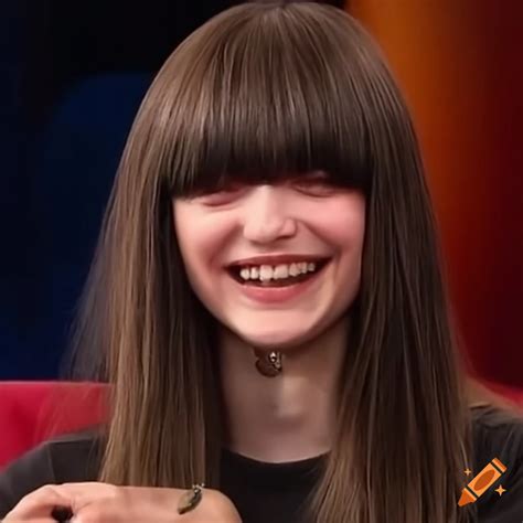 Mia Goth Getting Her Bangs Trimmed On A Talk Show