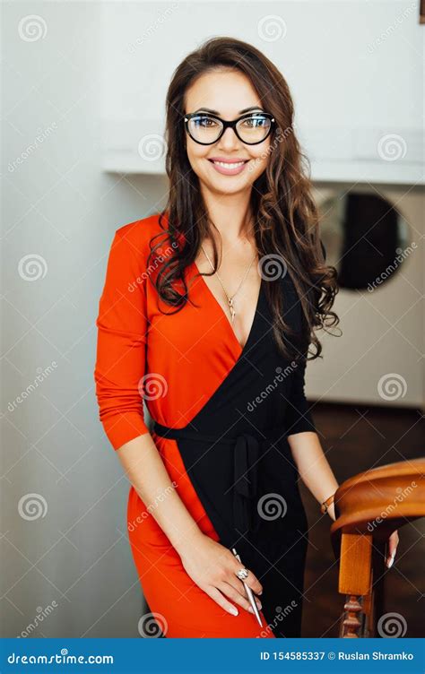 Very Business Woman Standing At White Wall In Her Office Stock Image Image Of Attractive