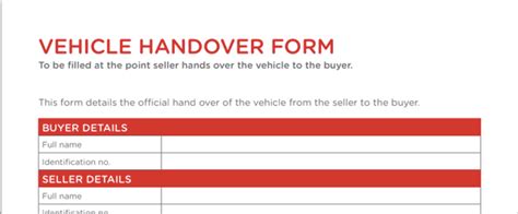 Vehicle Handover Sheet