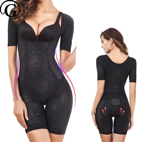 prayger new women tourmaline far infared bodysuits slimming full body shapers sleeves control