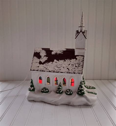 Vintage Lighted Christmas Church Handmade Ceramic Church With Etsy